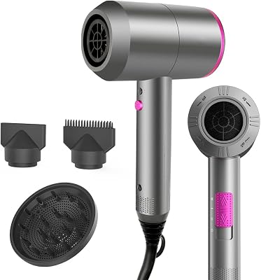 Secador de Pelo Iónico Motor AC Duradero Secadores pelo iones profesional, Difusor y Concentrador, 3 Temperaturas, 2 Velocidades, negativos Hair Dryer (Grey)