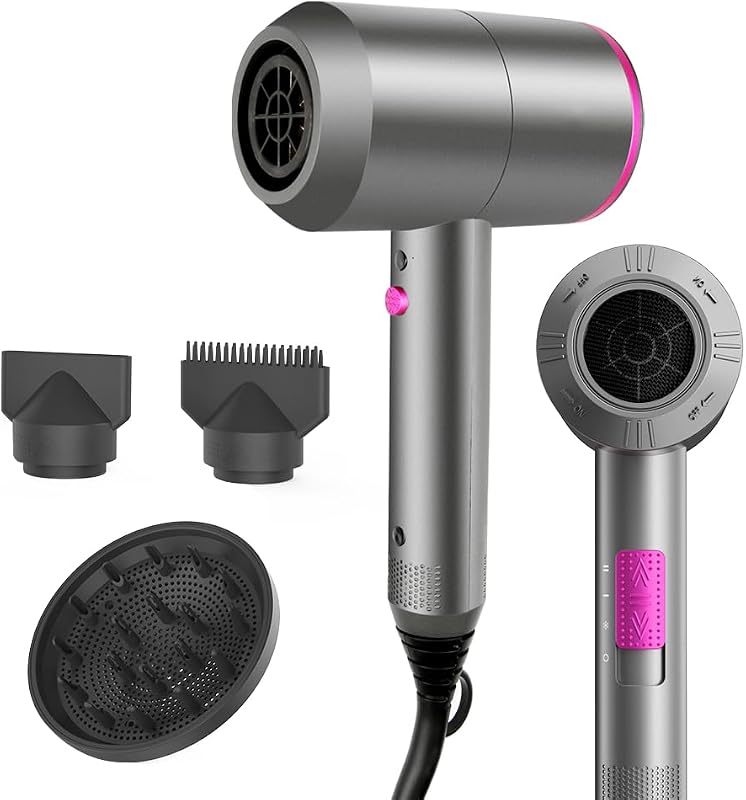 Secador de Pelo Iónico Motor AC Duradero Secadores pelo iones profesional, Difusor y Concentrador, 3 Temperaturas, 2 Velocidades, negativos Hair Dryer (Grey)