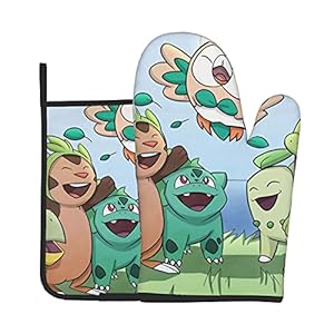 Xiaoxian Pokemon 9 Hittebestendige keukenovenhandschoenen, ovenhandschoenen en potdekselhandschoenen, veilig om te koken…