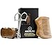 Aberlite Beard Straightening Brush Kit for Men - Beard Straightener Brush (Medium) w/Extra-Firm Boar Bristle - Sandalwood Beard Straightening Comb - Beard/Mustache Scissors
