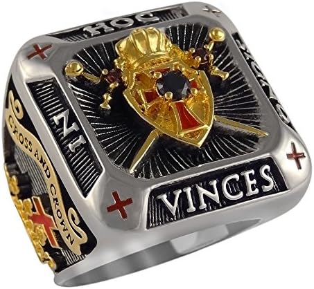 Knight Templar Masonic Ring 18k White and Yellow Gold Pld Shield &amp; Sword 45 Gr Unique Handcrafted Design Collectible BR-4 (13.5)