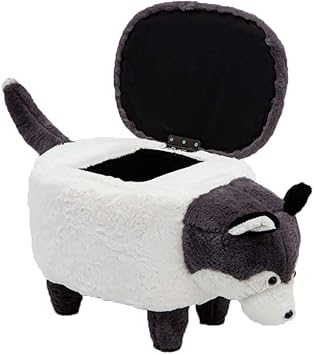 Amazon Co Jp オスマン収納収納スペース付き子供用スツール木製フットスツール漫画の犬ぬいぐるみ収納オットマン高容量通気性ソフト肌にやさしい安定した収納スツール グレー ホーム キッチン