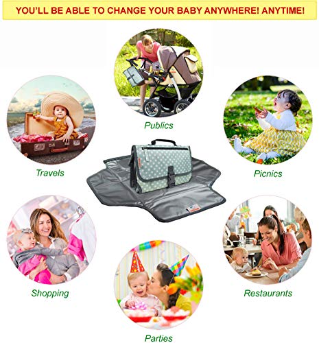Cute Kid Portable Changing Pad | Diaper Changing Clutch | Changing Station Kit Waterproof for Boys and Girls | Extra Large Diaper Bag & Changing Mat in One with 3 Pockets | Easily Wipes Clean! (Green)