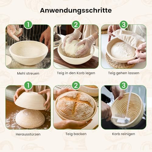 GEEKHOM Sourdough Starter Set with 2 Proofing Baskets Bread - 14-Piece Baking Accessories with Proofing Basket, Round and Oval, Sourdough Glass 650 ml, Dough Scraper - Sourdough Bread Complete Set for Beginners