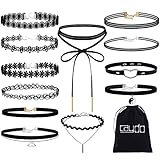 Caydo 12 Pieces Black Choker Necklace Lace Choker Tattoo Necklace for Women and Girls