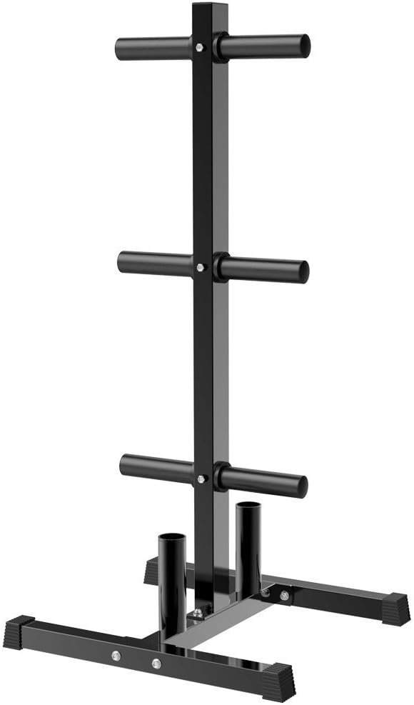 Topeakmart Tree Olympic Plate Rack Weight Bumper Plate Holder with 2 Bar Holders Black : Sports & Outdoors