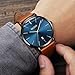 Mens Watch Thin Slim,Men Leather Watches on Sale Clearance,Fashion Quartz Date Wrist Watch for Men,Business Dress Watch Men with Yellow Black Brown Leather Strap Band,Blue Face Watch