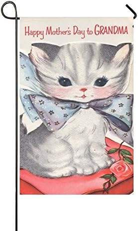 Baocnber Holiday Decor Outdoor House Flag- Happy Mother's Day To Grandma Beautiful Cat 12.5x18 Inch Double Sided Garden Flag