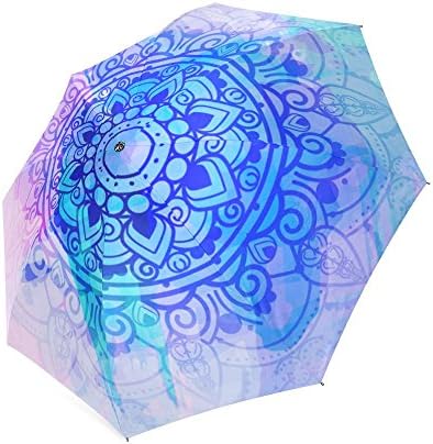 Watercolor background with mandala Foldable Umbrella Sun Rain Travel Umbrella Frabic 100% Polyester