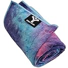 Yoga Mate Soft, Sweat Absorbent, Non-Slip Bikram Yoga Mat Size Towel, Blue & Pink Tie Dye | Blue Trim