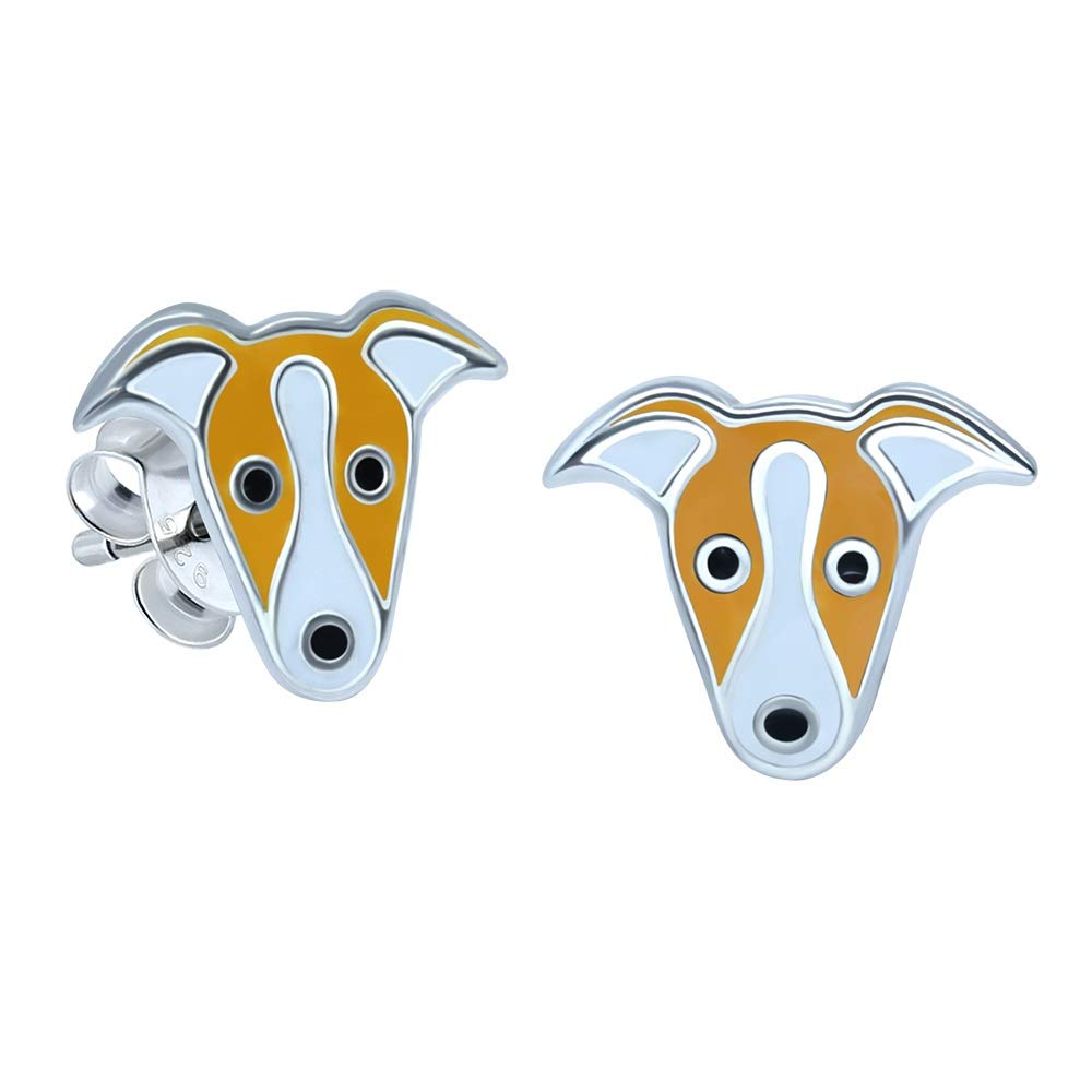 Sterling Silver Beige & White Italian Greyhound/Whippet Dog Earrings Gift