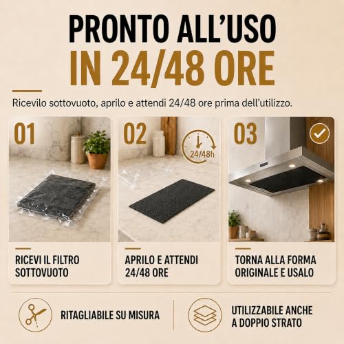 Universal Cooker Hood Filter with Activated Carbon 40 x 100 cm | Anti-Odour Grease Cloth Can Be Cut Out | Filters for Recirculating Cooker Hood | Compatible with All Extractor Hoods | Made in Italy