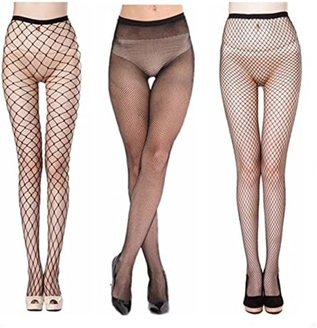 High Waisted Fishnet Tights, Hollow Out Pantyhose, Cross Fishnet Stocking - 3 pairs with Large Medium and Small Cross Fishnet hole, Black