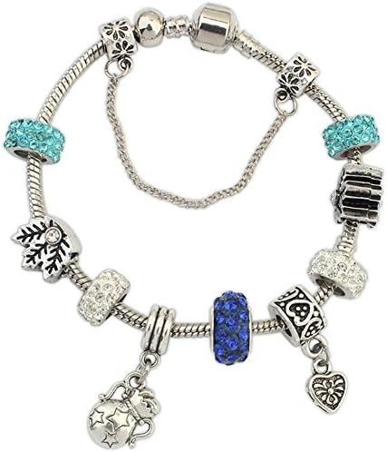 CZ Luxxe Jewelry White Gold Plated Rhodium Crystal and Alloy Charm Bracelet - Blue