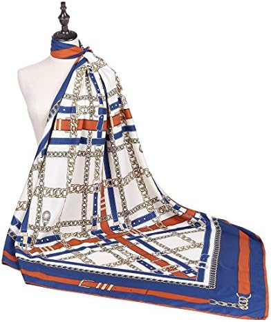 51.2" Square Silk Scarf For Women's Scarves Hijab Shawl Pashmina Headband Bandana (Navy Blue 01)