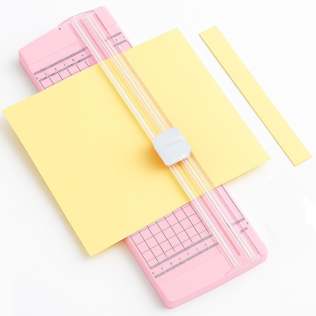 Dungaree Queen Pink Mini Paper Cutter, Portable Guillotine Trimmer A4 A5, Craft Scrapbooking Tool for Paper Label Card & Photos, DIY Scrapbook
