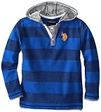 U.S. Polo Assn. Big Boys' Striped Pique Hoodie, Classic Navy, 14/16