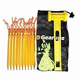 Gearupz Tent Stakes Kit With Aluminium Alloy Pegs & Reflective Guyline & Camping Hammer