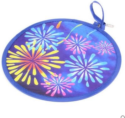 WEYNG Round Handheld Folding Fan Beautiful Pattern Special Style Portable Hand Fan for Wedding Party Decor Dancing Handheld Fan Great Gift (1 Unit Blue Fireworks)