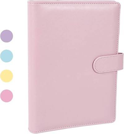 falllea A5 PU Leather Ring Binder Pink 6 Ring Travel Journal Planner