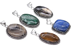 BEADS PLANET JAIPUR 5 PCS Mix Gemstones Ethnic Handmade Pendant Silver Plated Mix Lot PP 27 PP 27