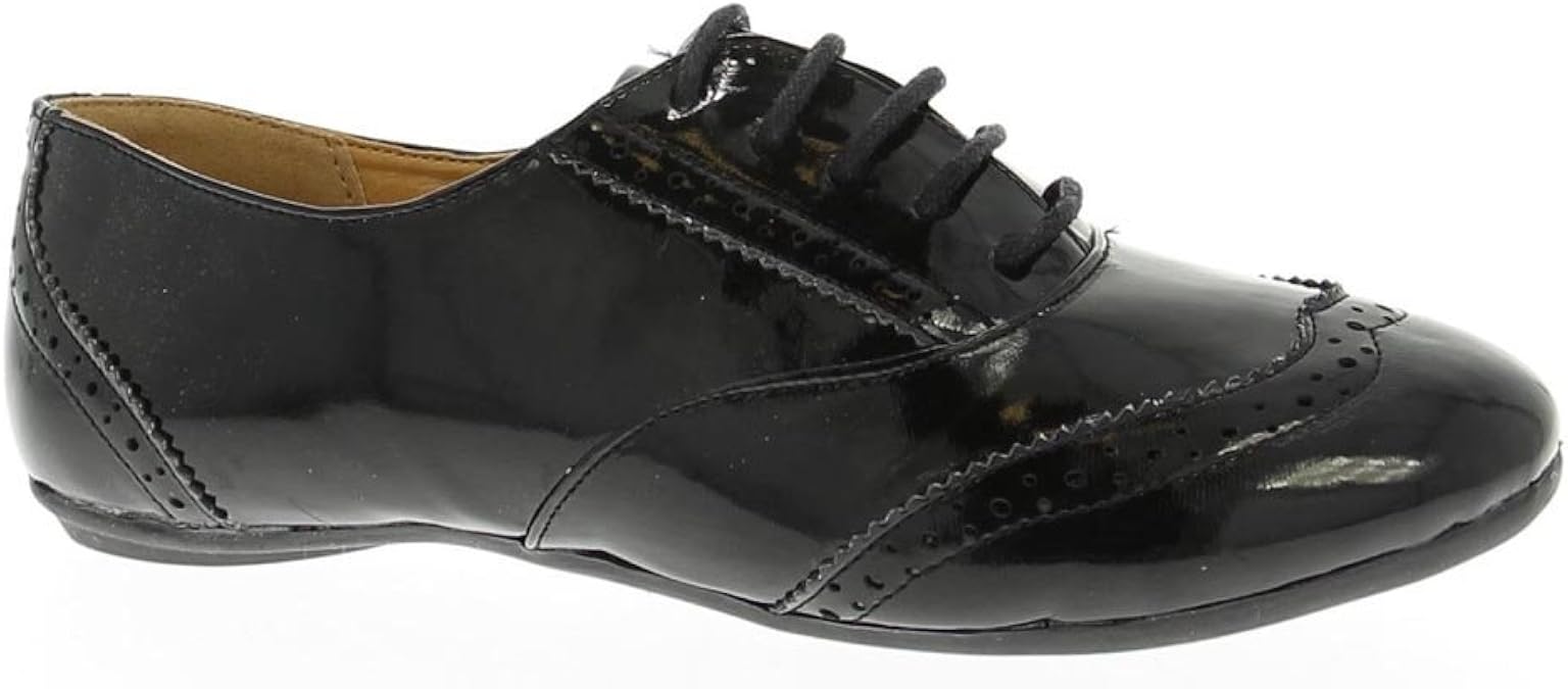 Barratts Womens F8658 Black Patent Brogue Lace Up Casual 8