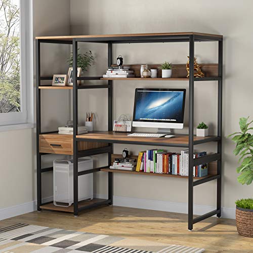 Tribesigns 59 Inches Computer Desk with 5 Storage Shelves and One Drawer, Rustic and Industrial