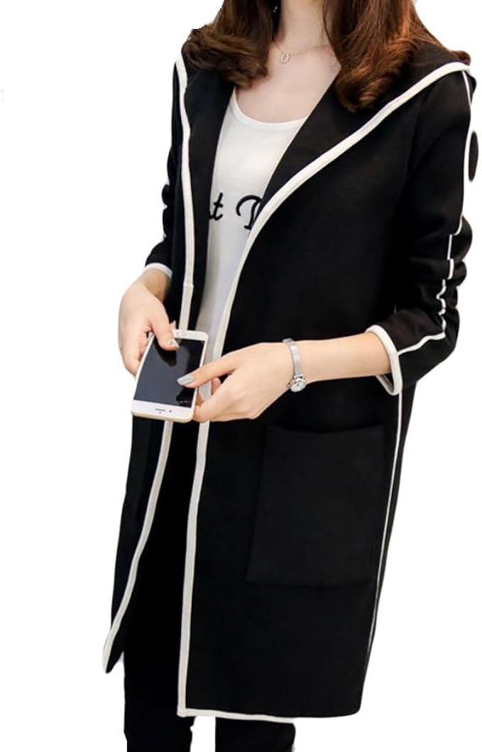 Amazon Yitong レディース ラシャコート 春 長袖 薄手 カーディガン ロング フード付き 無地 トプッス エレガント スリム シンプル 復古 韓国風 上品 カジュアル レディース 通販