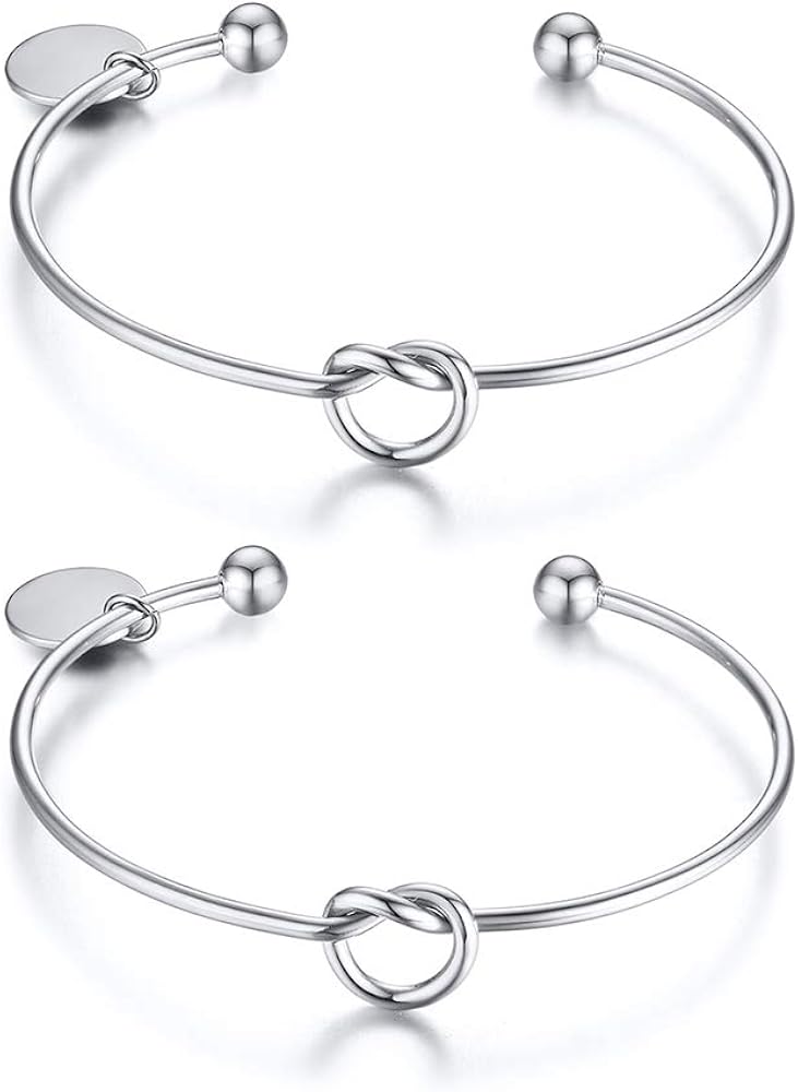 XUANPAI Set of 2 Party Friendship Bridesmaid Wedding Gift Jewelry Love Knot Bangle Bracelet Cuff Stretch Bracelet for Bridesmaid Proposal