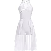 AFAVOM Lyrical Dance Costumes for Women Lace Flower Lyrical Dress Flowy Chiffon Leotard Skirt Contemporary Dance Costumes