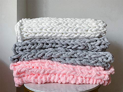 Twomissone Luxury Chunky Knit Chenille Bed Blanket Large Knitted Throw Blanket Warm Soft Cozy Bulky Blankets for Cuddling up in Bed, on The Couch or Sofa (50\