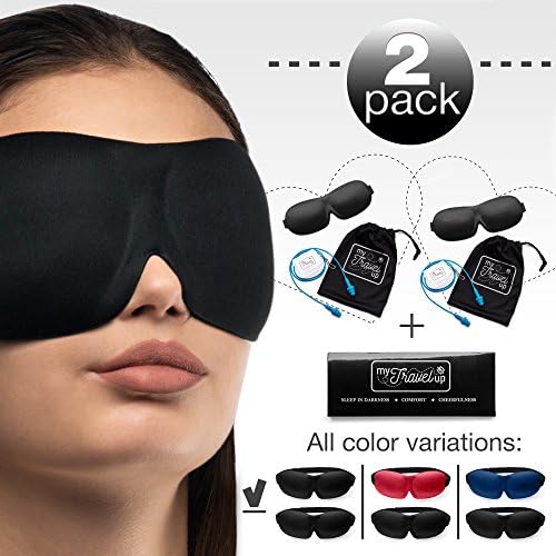 2 PACK - Luxuriously soft 3D SLEEP MASK, pleasant touch, PERFECT MAKE UP without defects and PAIR of HIGH FIDELITY EARPLUGS – give you a blissful SILENCE everywhere - MyTravelUp (Black &amp; Black)