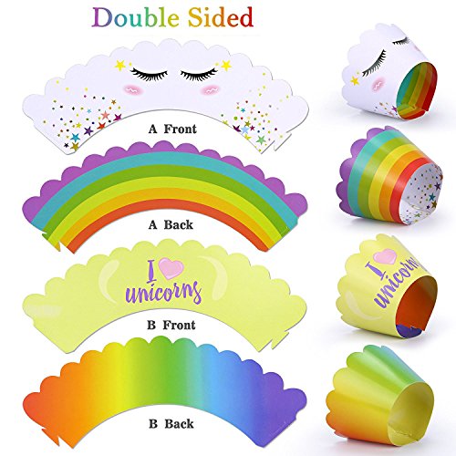 Unicorn Cupcake Decorations, 24 Unicorn Cupcake Toppers & Wrappers and 2 Unicorn Paper Masks - Party Supplies Cake Decoration Kit for Kids Birthday, Baby Shower and Wedding