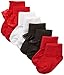 Nuby Baby Girl Ruffle 4-Pack Turn Cuff Socks, 12-24 Months, Red/Black/White