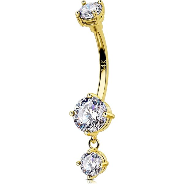 Gold Belly Button Ring With Butterfly Dangle - 14G 316L Surgical Steel Navel Jewelry