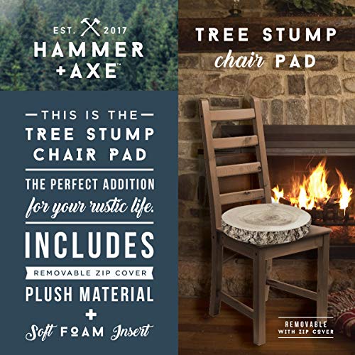 Hammer + Axe Tree Stump Chair Pad, Large Comfortable Soft Foam Cushion for Barstools and Hard Seats, - //coolthings.us