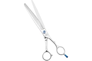 Moontay Professional Dog Grooming Straight, Curved, Thinning/Blending/Chunking Scissors Kit, JP-440C Stainless Steel Pet Cat Hair Cutting/Trimming Shears, Silver (8" (28-Serrated Tooth))