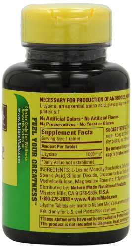 Nature Made L-Lysine 1000mg, 60 Tablets (Pack of 3)