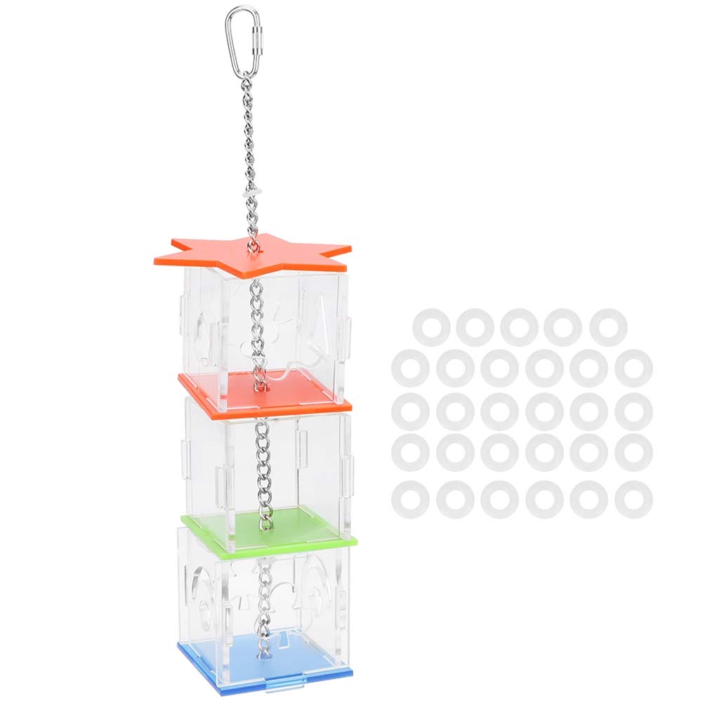 Parrot Foraging Toy - Multilayer Hanging Treat Food Dispenser with Transparent Acrylic Basket for Fruit Vegetables Millet