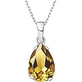 925 Sterling Silver Gemstone Necklace - Gemstone Teardrop Necklace - Birthstone Necklace for Women Silver - Pear Gemstone Pendant - Silver Jewelry for Women - Minimalist Chain Necklace