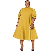 Tycorwd Women's Plus Size Casual Pleated Dress Summer Short Sleeve Flowy Swing Dress Loose Beach Dresses