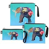 QOGiR Reusable Snack Bags and Sandwich Bags with Handle: Lead-Free,BPA-Free,PVC-Free (Colorful Elephant)
