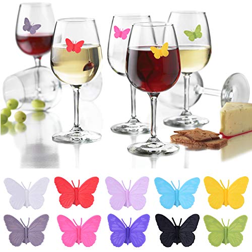 Wine Glass Markers Set of 10 Silicone Drink Glass Charms &Wine Charm Tags with Suction Cup (Butterfly assorted)