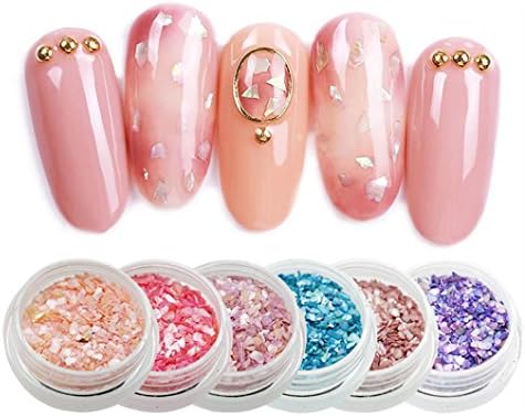 Yeefant 12 Pcs Colors Shiny Shell Nail Art Tips Stickers 3D Glitter Sequins Manicure DIY,Easy to Use,Diameter of Each Jar 0.08 Ft,Carton Size 0.38x0.29x0.05 Ft