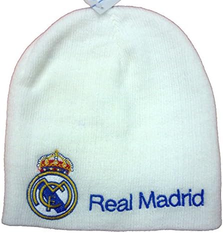 Official Licensed FC Real Madrid ONE SIZE all white Beanie Hat w/embroidered Logo - Licensed Real Madrid Merchandise