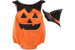 Baby Boys Girls Halloween Vest Bodysuit Tank Top Toddler Sleeveless Orange Pumpkin Jacket Outfit with Hat Party Clothes