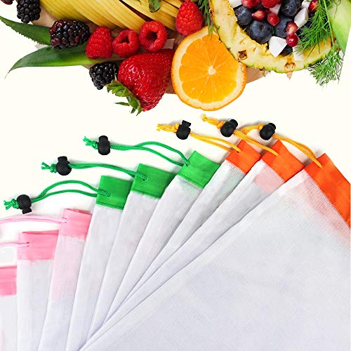 12 Pcs Reusable Mesh Produce Bags, Washable and Heavy Duty Resuable
