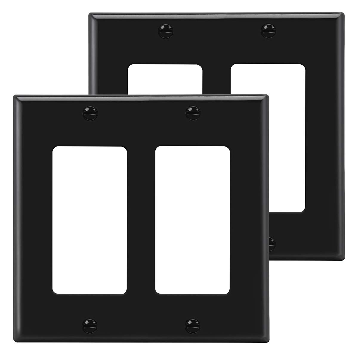 Photo 1 of [2 Pack] BESTTEN 2 Gang Black Wall Plate, Decor Outlet Cover, Standard Size, H4.53” x W4.57”, Unbreakable Polycarbonate Decorator Switch Plate, UL Listed