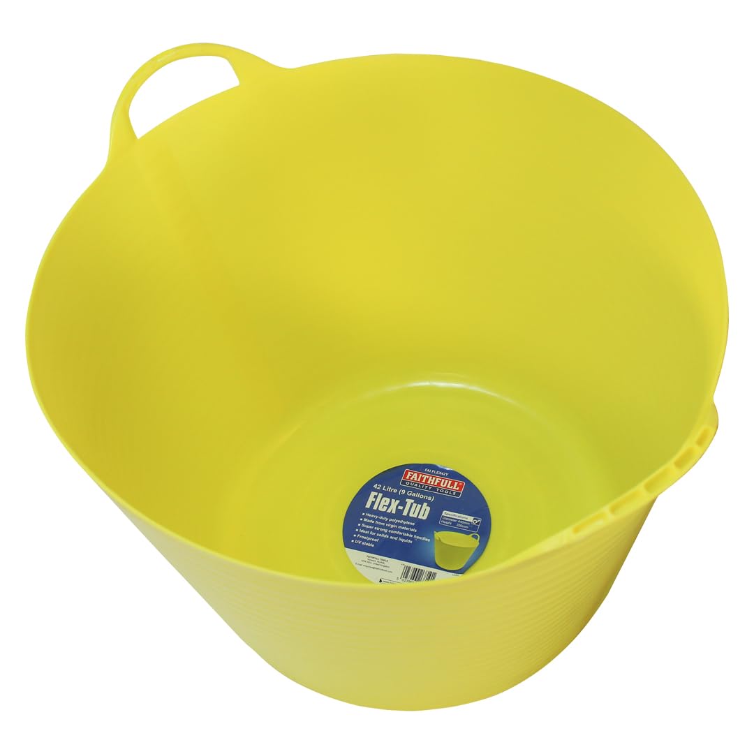 Faithfull Flex Tub – Multi-Purpose & Durable Flexible Bucket for Garden, DIY, Building & Farming - 42L (9gl), Yellow