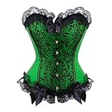 Womens Floral with Black Lace Trim Corset Satin Overbust Waist Cincher Bustier, Green, 6XL/Natural waist:40-41inch